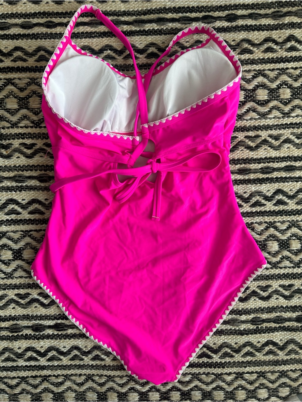 Hot Pink One-Piece Swimsuit with Zigzag Trim - Picture 2 of 2